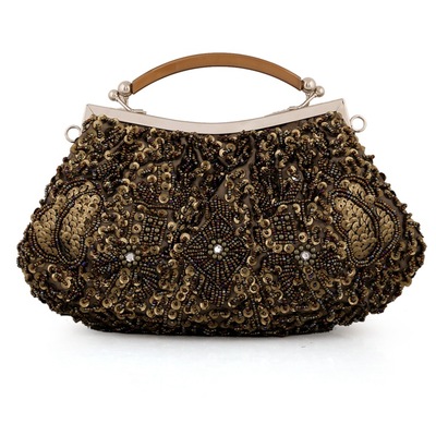 Womens Pearl Bead Rhinestone Evening Clutch Bag